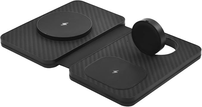 3-in-1 Charging Station for Apple Devices, Fast Mag Safe Wireless Charger, Foldable Travel Charger for Cell Phone 16-12 Series, AirPods, and iWatch Series (Carbon Fiber)