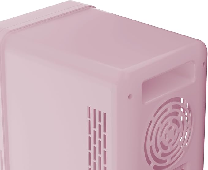 ELLE 4L Mini Cooler Fridge with LED Makeup Mirror for Skincare & Cosmetic Storage Cooler & Warmer Removable Shelf Carrying Handle AC DC Power Options Small Refrigerator for Bedroom Car Office Pink