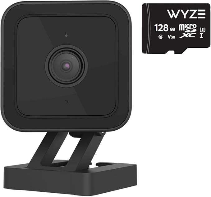Cam v3 w 128GB SD Card, 1080p Plug-in Smart Security Camera, Color Night Vision, Motion Detection, 2-Way Audio, Compatible with Alexa, Google Assistant, Indoor/Outdoor, Wired, Black