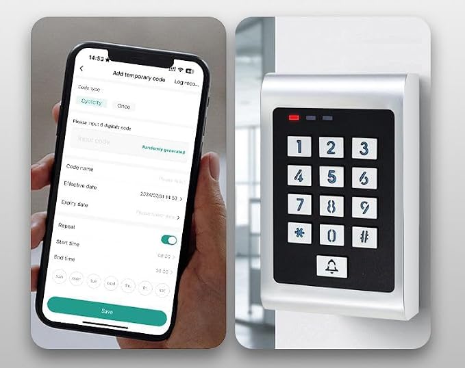 Smart WiFi Metal Outdoor Keypad RFID Access Controller with Tuya Phone App Remote Control 600lbs Magnetic Lock Push Exit Button Commercial WiFi Access Control System