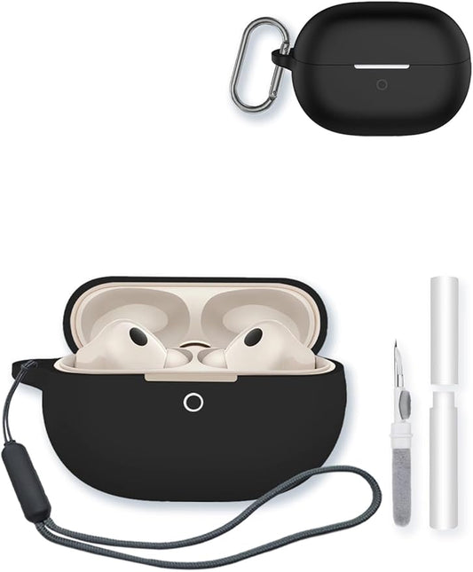 Case for Huawei FreeBuds Pro 5 Earbuds,Soft Protective,BOVUGAC Silicone Case Cover with Keychain & Cleaning Kit & Lanyard for Huawei FreeBuds Pro5.-Black