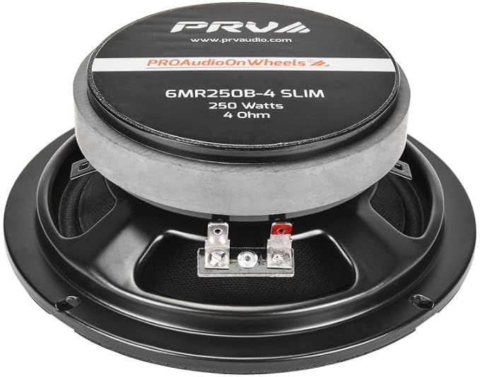 PRV AUDIO 2X 6MR250B-4 Slim Midrange 6.5" Shallow Bullet Speakers 250 Watts 4 Ohm, Slim Mount Car Audio Bullet Loudspeaker Compact for Doors with 1 Exclusive Lanyard (2 Speakers)