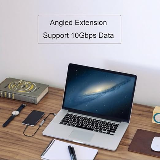 CY Cable Left Right Angled USB-C USB 3.1 Type C Male to Female Extension Data Cable 10Gbps 100W Sleeve Compatible with iPhone 15 Laptop (100cm)