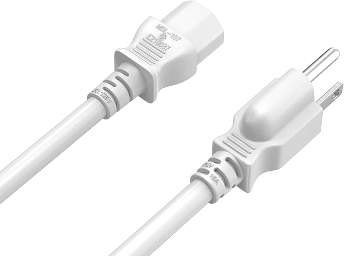 Cable Leader 2ft 14AWG Computer Power Cord, NEMA 5-15P to IEC C13 AC Power Cable, Heavy Duty 3-Prong Replacement Power Cord for PC, Monitor, Printer, Server & TV - White