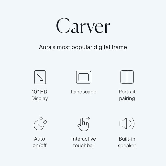 Aura Carver HD WiFi Digital Picture Frame, 10.1”, Add Photos with Aura App, Free Unlimited Storage - Wirecutter’s Pick for Best Digital Photo Frame 2022 - Gravel