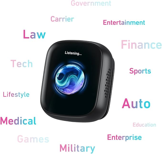 AI Language Translator Device Support 102 Languages Voice Instant Two-Way Translation Voice Recorder Wearable AI Chat Companion Bluetooth 6.0 25-Hour Battery Life&21-Day Standby for Travel Business