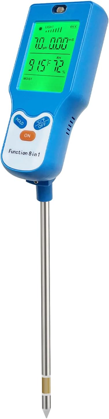 8-in-1 Soil Moisture Meter, Upgraded pH Tester with Backlit LCD, Digital Plant Monitor for Moisture, pH, Fertility, Light, Temp (℃/℉) & Humidity, for Garden, Farm & Indoor