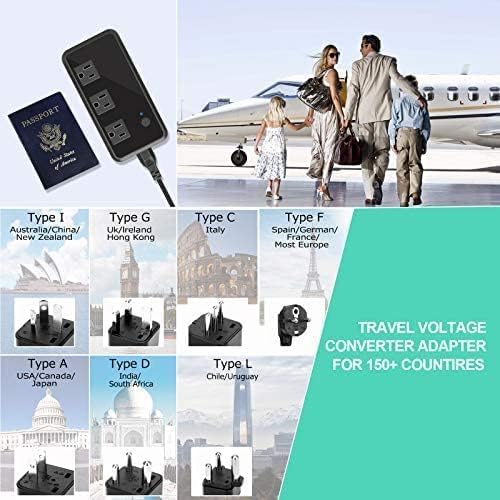 2300W Voltage Converter 220V to 110V Universal Travel Adapter/Power Converte with 3 USB Ports 3 AC Outlets 1 Type-C in EU/UK/AU/US/IT/South Africa More Than 150 Countries Over The World