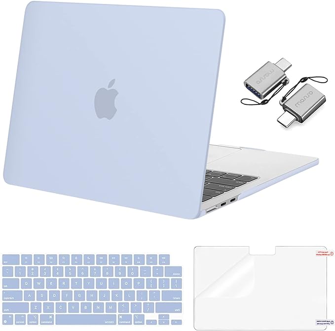 MOSISO Compatible with MacBook Air 13 inch Case M5 2026 M4 2025 M3 M2 2024-2022 A3449 A3240 A3113 A2681, Hard Shell&Keyboard Cover&Screen Film&Type C for MacBook Air 13.6 inch Case, Pastel Blue