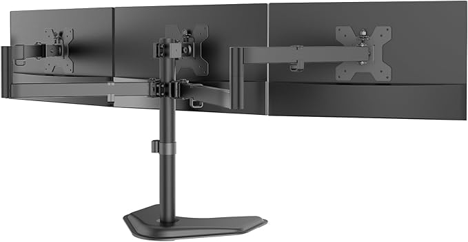 WALI Triple Monitor Stand, Free Standing Three LCD Monitor Fully Adjustable Desk Mount Fits 3 Screens up to 27 inch, 22 lbs Weight Capacity per Arm (MF003), Black