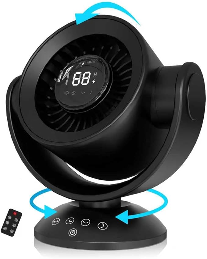 Desk Fans for Bedroom，Air Circulator Fan，90°Vertical +120°Auto Oscillating,100 Speeds, 10H Timer, Quiet Fan,Digital Display Rechargeable USB, with Remote, for Home, Office（Black）