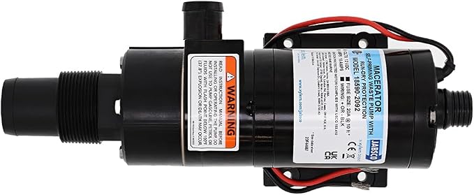 Jabsco 12V DC Macerator Pump for RVs/Boats - Efficient 43 L/min Waste Transfer for Black Water Tanks Up to 200 Gallons - Compact Design, 4-Blade Chopper, Self-Priming, Dry-Run Protection