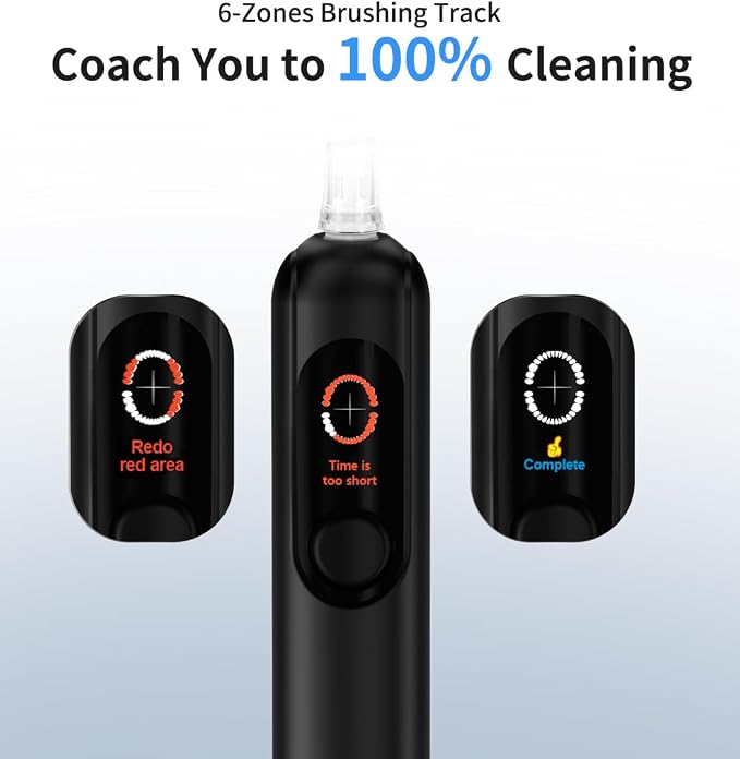 Sonic Toothbrush with Travel Case, Electric Toothbrush, AI Smart Display, 4 Modes with Missed Spot Detection, Pressure Sensor, 2 Brush Heads,Travel Toothbrush with Case
