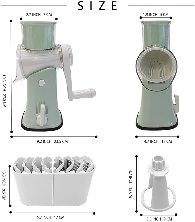VEKAYA 5 in 1 Rotary Cheese Grater and Stainless Steel Madoline Slicer