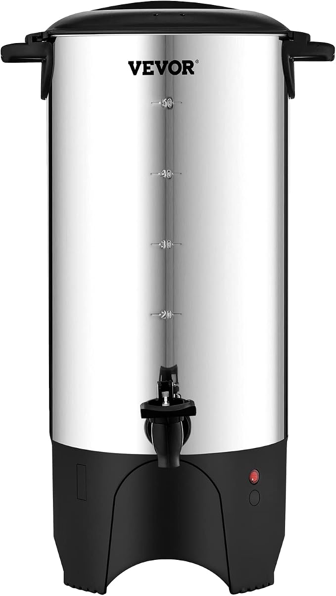 VEVOR Commercial Coffee Urn, 50 Cups/7.5L Stainless Steel Large Coffee Dispenser, 1000W 110V Electric Coffee Maker Urn For Quick Brewing, Hot Water Urn with Detachable Power Cord for Easy Cleaning