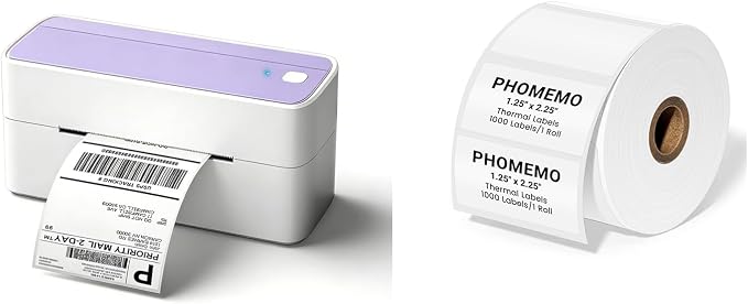Phomemo Bluetooth Thermal Label Printer, 241BT 4X6 Wireless Shipping Label Printer for Small Business with 2.25"x1.25" White Thermal Labels 1000 Sheets/Roll