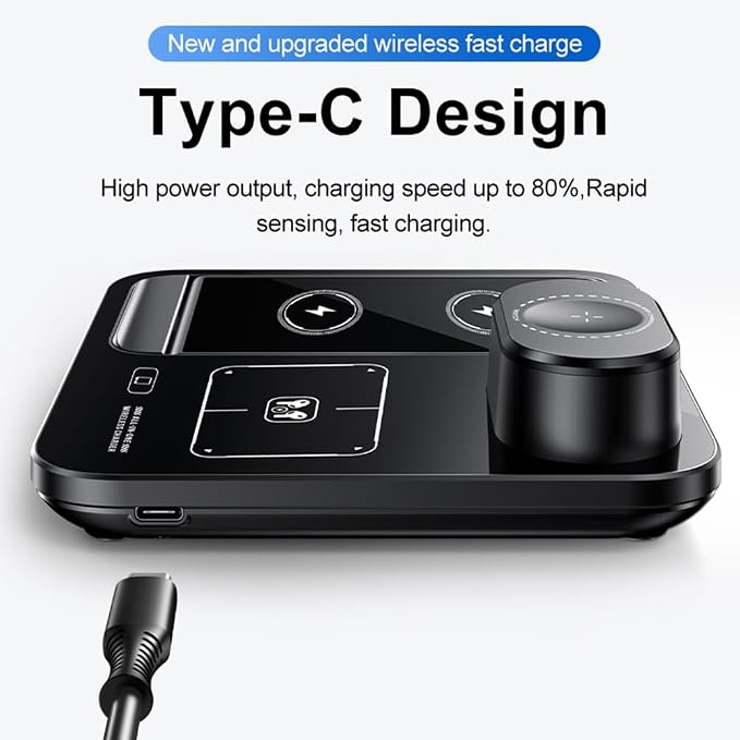 IHAO 3in1 Auto-Rising Wireless Charging Station 15W Fast Charge Ultra-Slim Foldable Design Wireless Charger for Phone Watch Earbud QC3.0 & PD Compatible