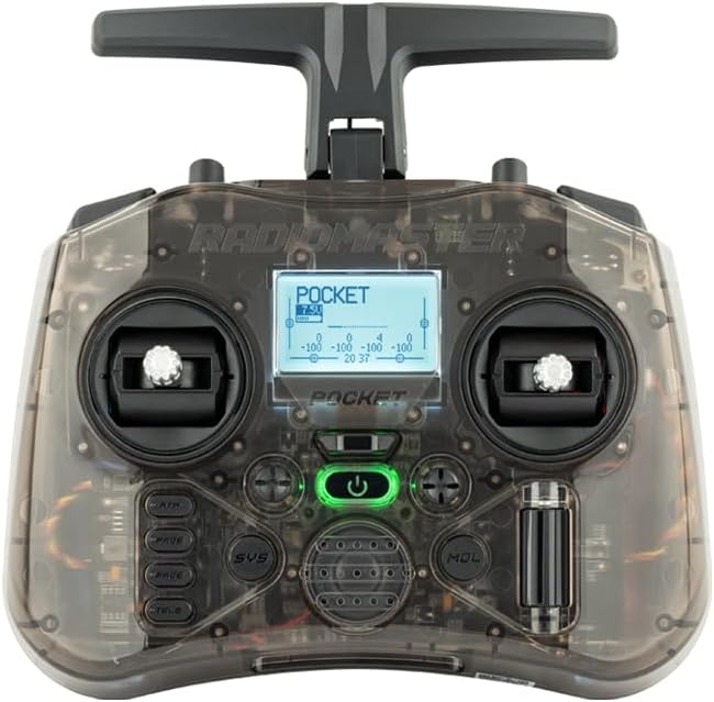 Radiomaster Pocket Hall Gimbal Transmitter Remote Control Portable Lightweight Built in LED Light Foldable Antenna Mode 2 (CC2500-Charcoal)
