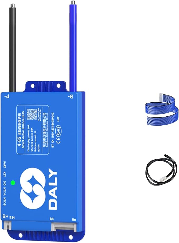 100BALANCE BMS 60A Active Balance 1A 4S-8S Build in Bluetooth Cell Balancing Smart PCB Battery Protection Board for Li-ion/Lifpo4/LTO Lithium Battery Pack