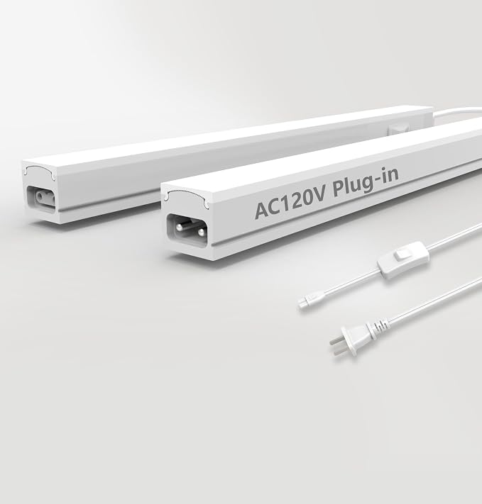 Leetdud Under Cabinet Lighting Plug in, 16 Inch 2 Pcs, Linkable AC120V 3CCT 3000K/4000K/5000K Ultra Slim, LED Under Cabinet Lights for Counter Light, Kitchen, Shelf, Sink, Workshop, Desk, White