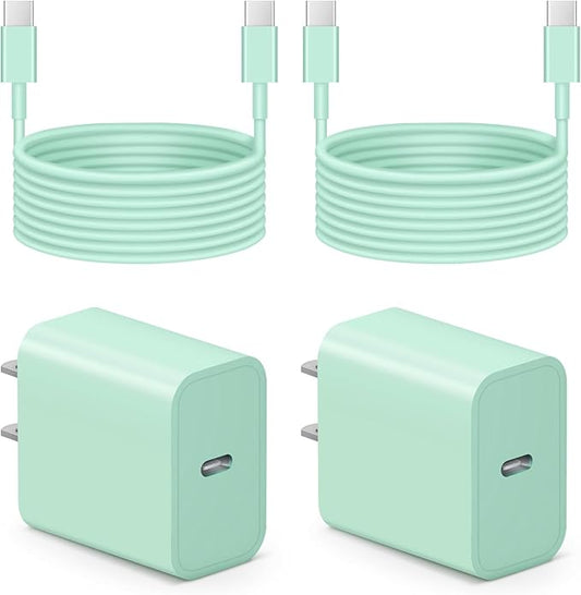 iPhone 17 16 15 Charger Fast Charging - 2 Pack 20W USB C Charger Block with 6FT Type C Cable Compatible with iPhone 17/17 Pro/17 Pro Max/Air/16/16e/15, iPad Pro, Air M3/M2/5/4, 11th/10th（Green）