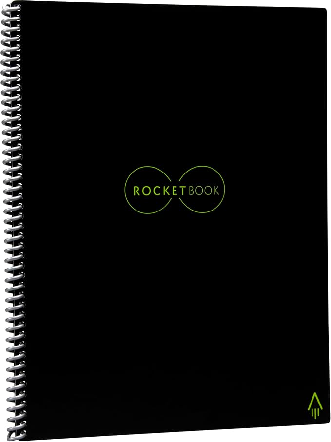 Rocketbook Core Smart Notebook, Medium/College Rule, Black Cover, (16) 11 x 8.5 Sheets