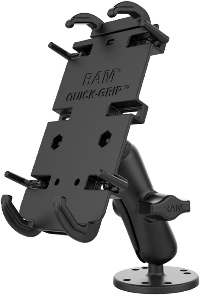 RAM MOUNTS Phone Mount with Drill-Down Flat Surface Base, Medium Arm, Quick-Grip XL Universal Large Cell Phone Holder for Car, Truck, Boat & More RAM-B-138-PD4U