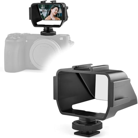Vlog Selfie Mirror Flip Screen for Mirrorless Camera, Reverse Mirror with 3 ColdShoe Mounts for Sony A7III A7II A6000/A6300/A6500 Fujifilm XT20 xt30 XT2 XT3 Canon Nikon Panasonic Cameras