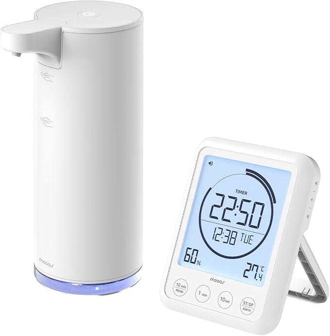 Mooas Visual Waterproof Shower Clock & Automatic Soap Dispenser Touchless Motion Hand Soap Dispenser for Kichen & Bathroom