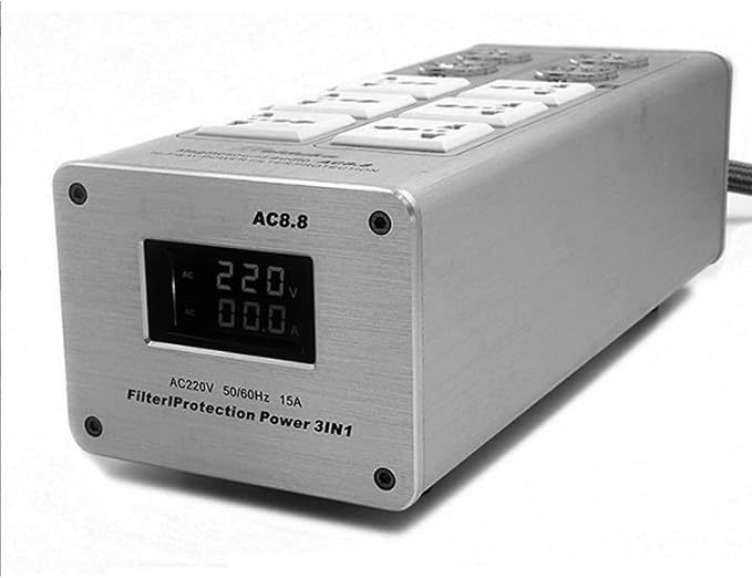 3000W 15A 100-240V AC8.8 Advanced Audio Power Purifier Filter AC Power Socket Video Noise Eliminator/Line Conditioner/Whole Entertainment System Protection Silver