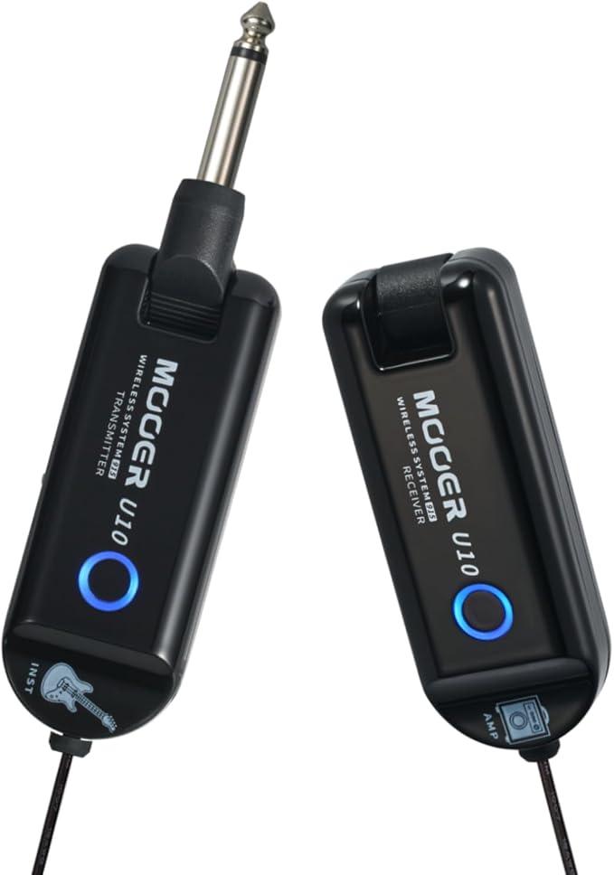 MOOER U10 Wireless Guitar System, UHF Wireless Guitar Transmitter Receiver Low Interference with 4 Channels for Electric Musical Instruments Guitar Bass Amp