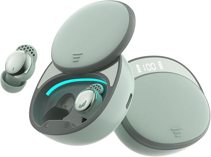 Sleep Earbuds for Side Sleepers, Wireless Noise Cancelling Sleep Headphones with Sleep Mode, LED Power Display, Comfort Fit for Sleeping, Working, Hiking (Mint Green)
