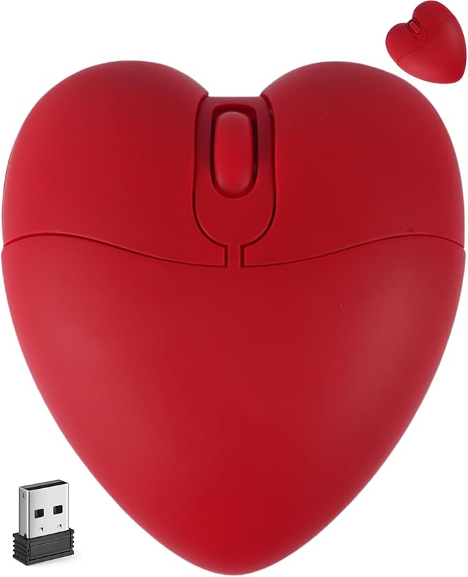 Wireless Mouse Cute Pig Design Bluetooth Dual Mode Portable Compact Lightweight Silent Optical Kawaii Mice Kids Girls Student School Office Gift,Cute Red Love Heart Shape Wireless Bluetooth Mice