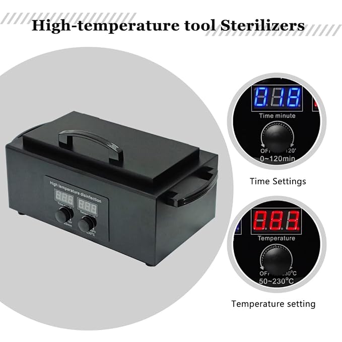 Tool Sterilizers, High temperature sterilization up to 230°C Time Setting, for Nail Salons Dental Clinics Hair Cutting Tools and Daily Household Use Black