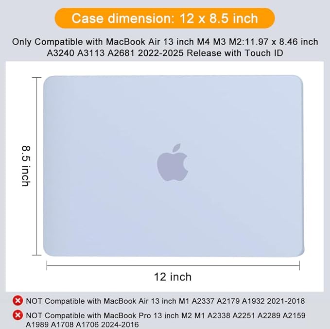 MOSISO Compatible with MacBook Air 13 inch Case M5 2026 M4 2025 M3 M2 2024-2022 A3449 A3240 A3113 A2681, Hard Shell&Keyboard Cover&Screen Film&Type C for MacBook Air 13.6 inch Case, Pastel Blue