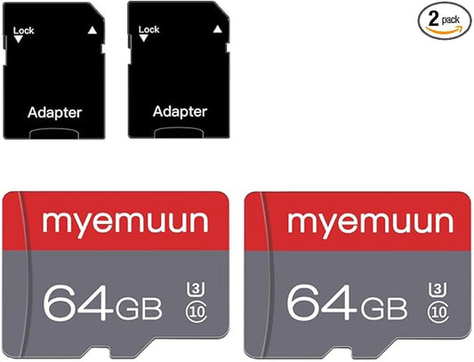 2 Pack 64 GB Micro Memory Card with Adapter, TF Memory Card Class 10, Mini Memory Card for Smartphone/Tablet/Camera/Personal Computer (64GB*2)