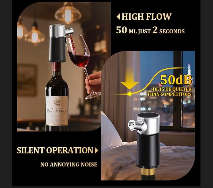 Automatic Wine Decanter & Liquor Dispenser, Smart Aerator with 1–999ml Precision Pour, USB-C Charging, Bar Volume Tracking, Whiskey Pourer, Adaptors for 18–30mm Bottles, Gift, Party Bar Essential