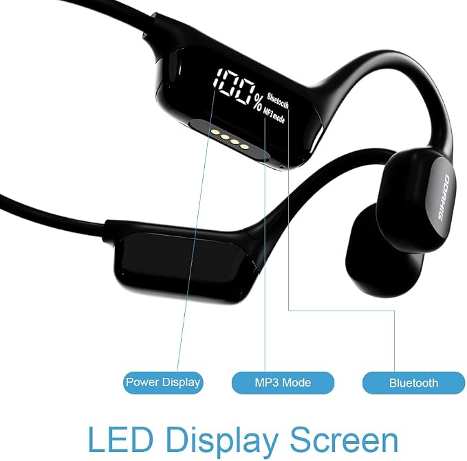 AYI True Bone Conduction Swimming Headphones with Bluetooth 5.4 & MP3 Player Mode 32GB Built-in Memory IPX8 Waterproof Screen Display Pain-Free Open-Ear Earphone for Sport and Work-Black