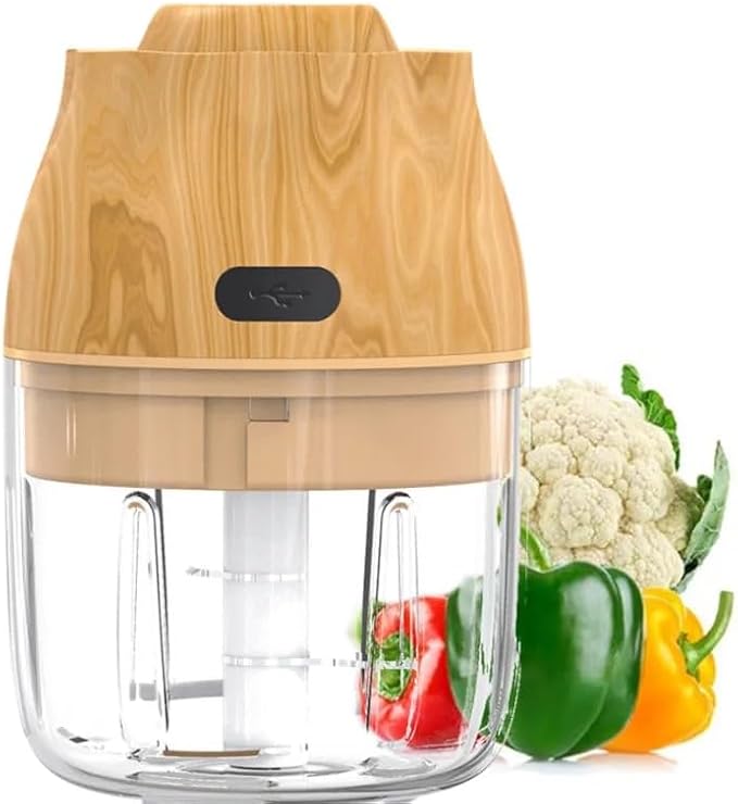 Electric Garlic, Fruit, and Vegetable Mini Food Chopper: Compact Wireless Processor Ideal for Ginger, Chili, Meat, and More, 250ML, Wood