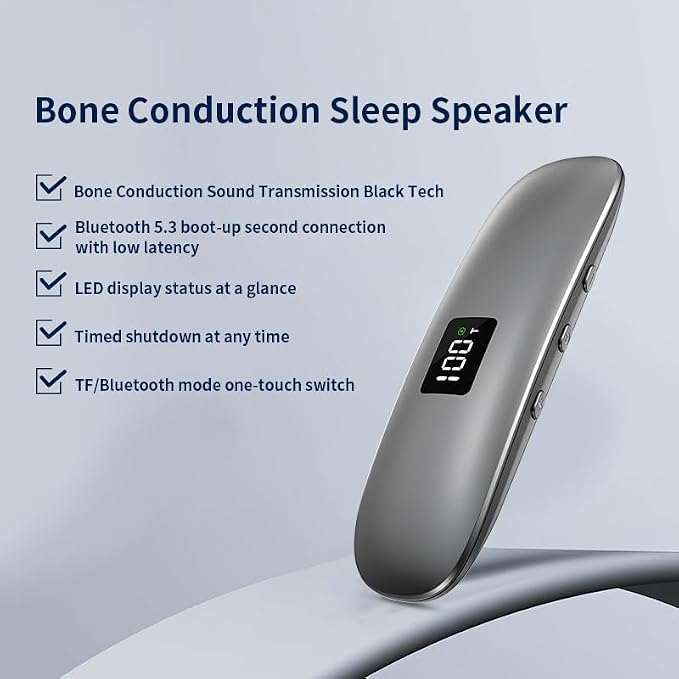 Micool Bone Conduction Sleep Speaker - 15H Battery, Bluetooth 5.3 & TF Card Mode | Under-Pillow Design for Private Music & Soothing Sleep (Silver-Gray)