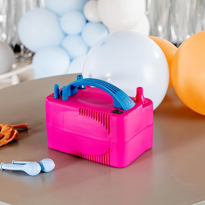 Restaurantware Balloonify 600W Electric Air Pump 1 Portable Balloon Inflator - Dual Modes Two Nozzle Sizes Pink & Blue Plastic Air Pump for Balloons 110V powerchord Double Inflation Design