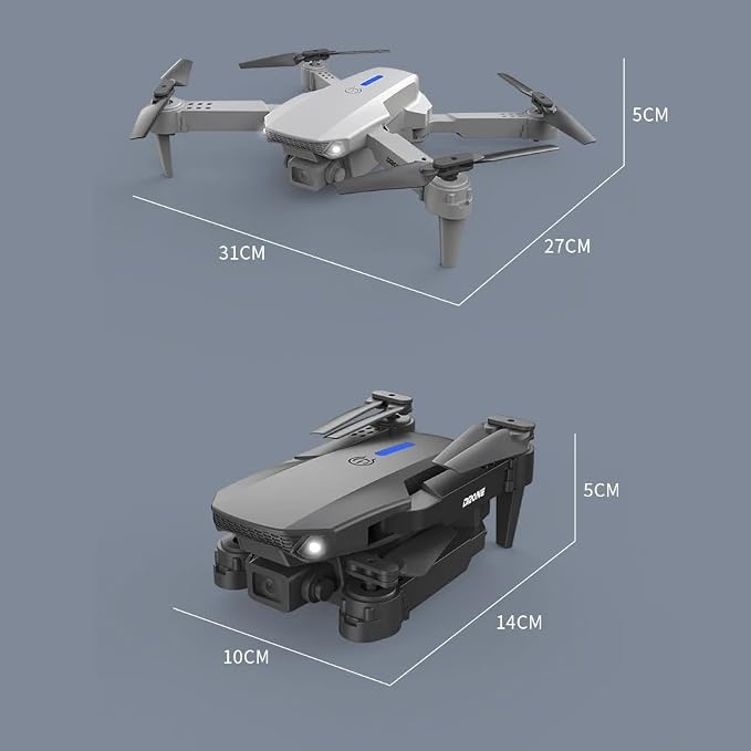 E88 Pro Drone with 4K Camera, WiFi FPV 1080P HD Dual Foldable RC Quadcopter Altitude Hold, Headless Mode, Visual Positioning, Auto Return Mobile App Control, Black, 7.83 x 7.17 x 2.87 inches, 02 batteries included