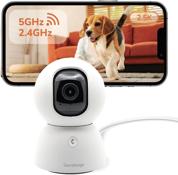 SensForge 2.5K Indoor Pan-Tilt Security Camera Lite, 360° Dual-Band WiFi Camera for Home, Free AI Human & Pet Detection, 2-Day Cloud + Two-Way Talk, Optional AI + Storage Upgrade