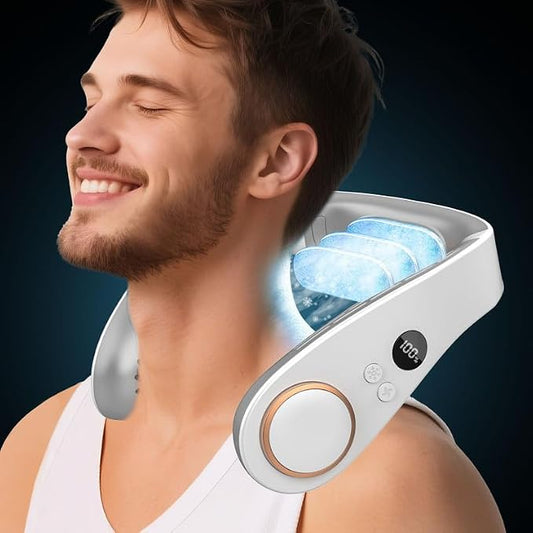 Neck Fan with Cooling Plate,Portable Neck Fans that Blow Cold Air Rechargeable Battery Powered Air Conditioner,Bladeless Wraps Body Ac, Wear Around the Neck Coolers for Extremely Hot Weather White
