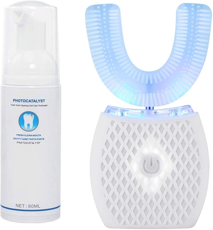 Automatic Ultrasonic Toothbrush,Electric Ultrasonic Toothbrush for Adults 360° Electric Toothbrush 30'' Automatic Timer Wireless Charging Washable Travel Home Dual-use (White)
