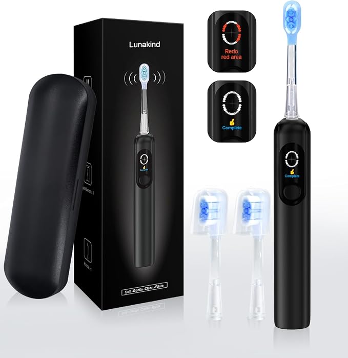 Sonic Toothbrush with Travel Case, Electric Toothbrush, AI Smart Display, 4 Modes with Missed Spot Detection, Pressure Sensor, 2 Brush Heads,Travel Toothbrush with Case