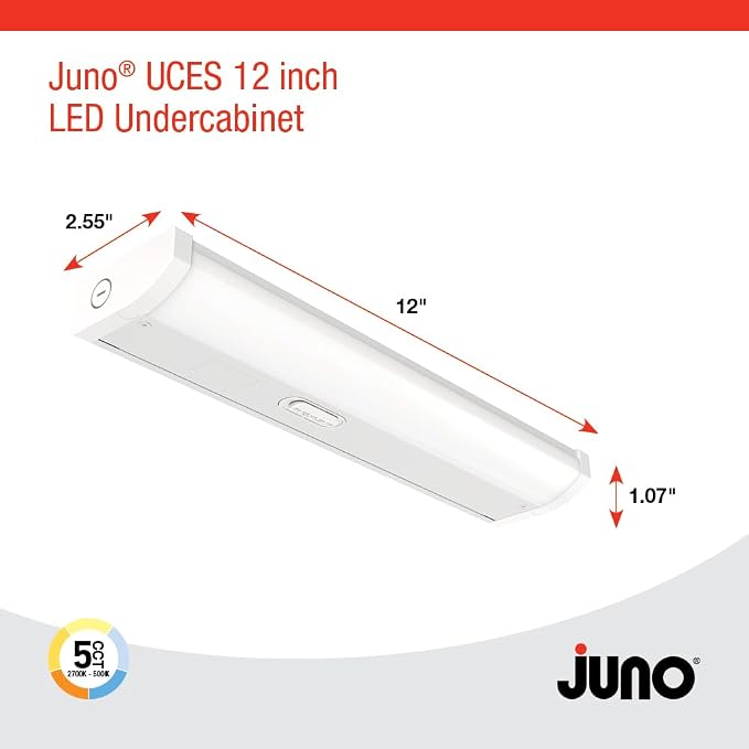 Juno UCES 12 Inch LED Under Cabinet Lighting, LED Kitchen Cabinet Light Fixture Hardwired, Dimmable, Damp Rated, Selectable Soft, Warm, Neutral, Cool, Daylight White Light (UCES 12IN SWW5 90CRI WH M6)
