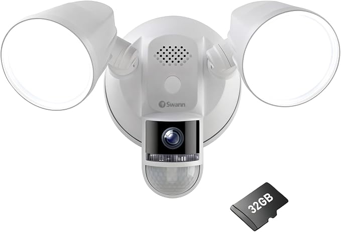 Swann 4K Floodlight Security Camera,Security Camera Outdoor with a 32GB Micro SD Card, 2-Way Talk, 2600 Lumens, Motion Detection, Color Night Vision, Wired, Waterproof