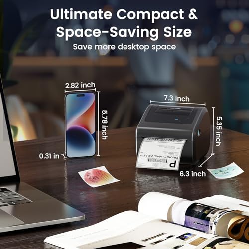 D450BT Bluetooth Shipping Label Printer&Transparent Label Holder, Thermal Label Printer for Shipping Packages, Sticker Roll Holder Compatible with Android, iPhone, Windows, macOS, TikTok, UPS