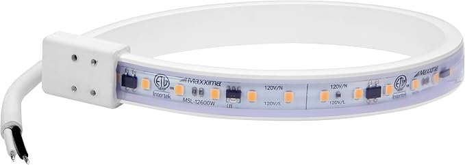 Maxxima 12 in. Hardwired LED Under Cabinet Strip Light, 460 Lumens, 3000K Warm White, Kitchen and Living Room 120V White Cove Lighting, No Power Supply Needed